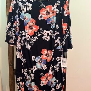 Connected Apparel Black and Coral Floral Dress
